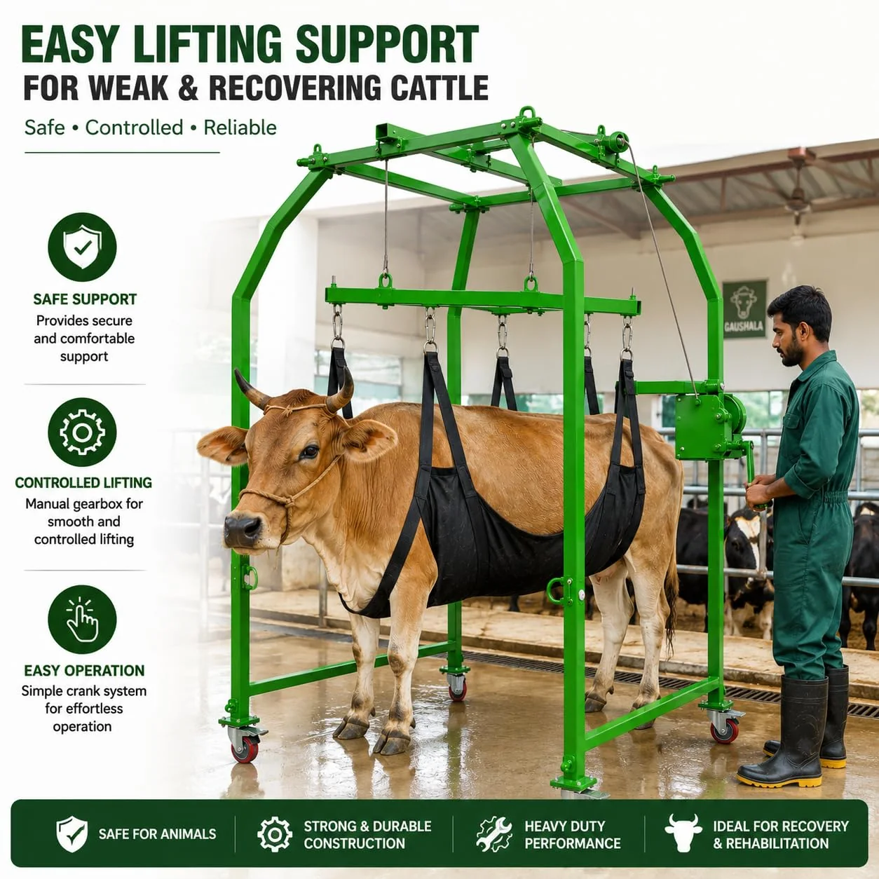 Safe cattle lifting support system used for weak and recovering cattle – German Hightech Charitable Trust