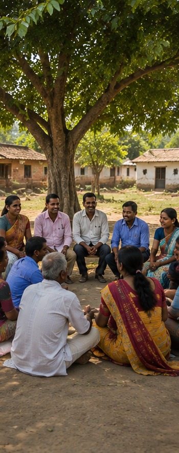 Community members meeting together in a rural setting